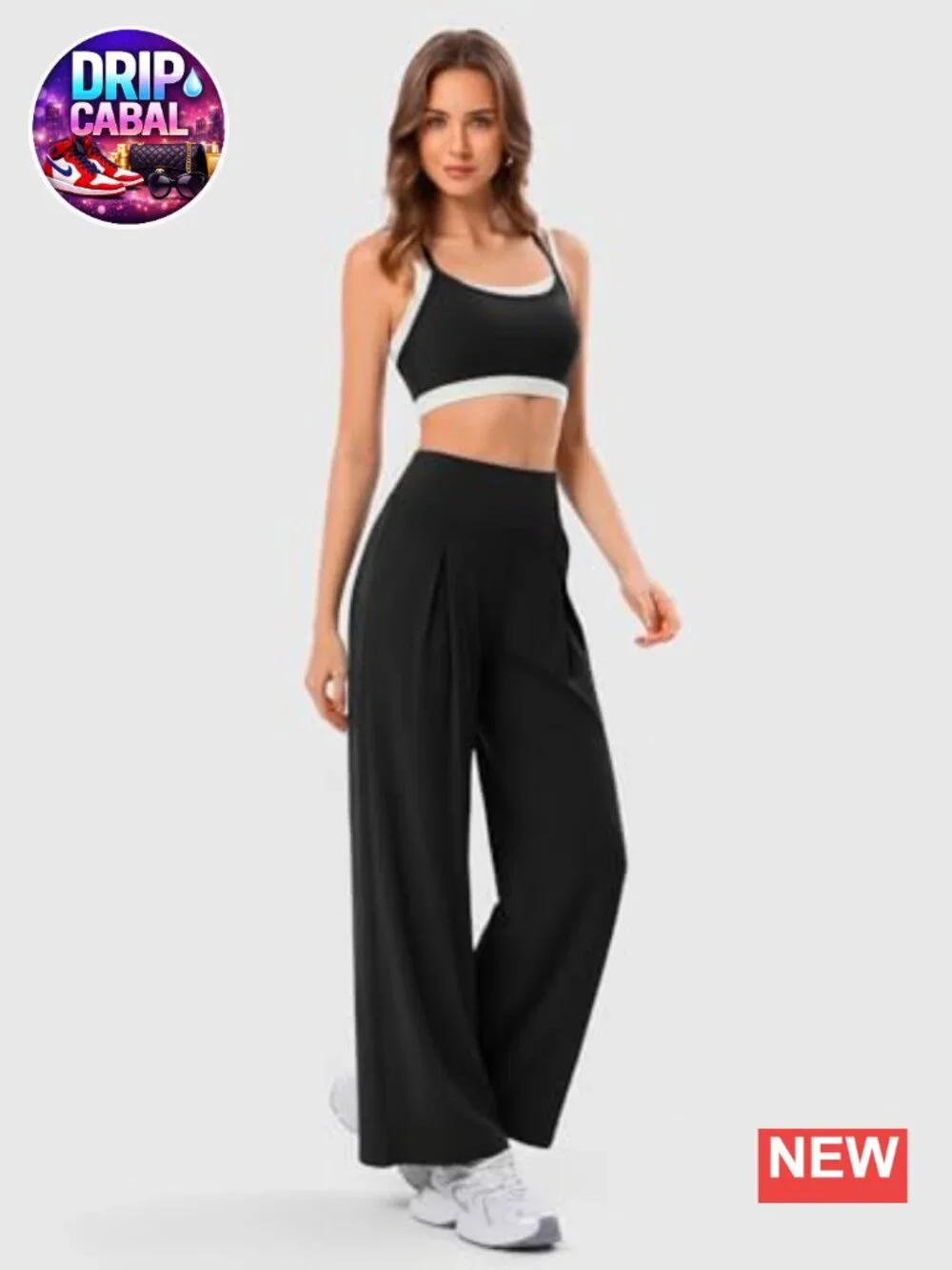 High Waist Wide Leg Yoga Pants with Pockets, Pleated Front